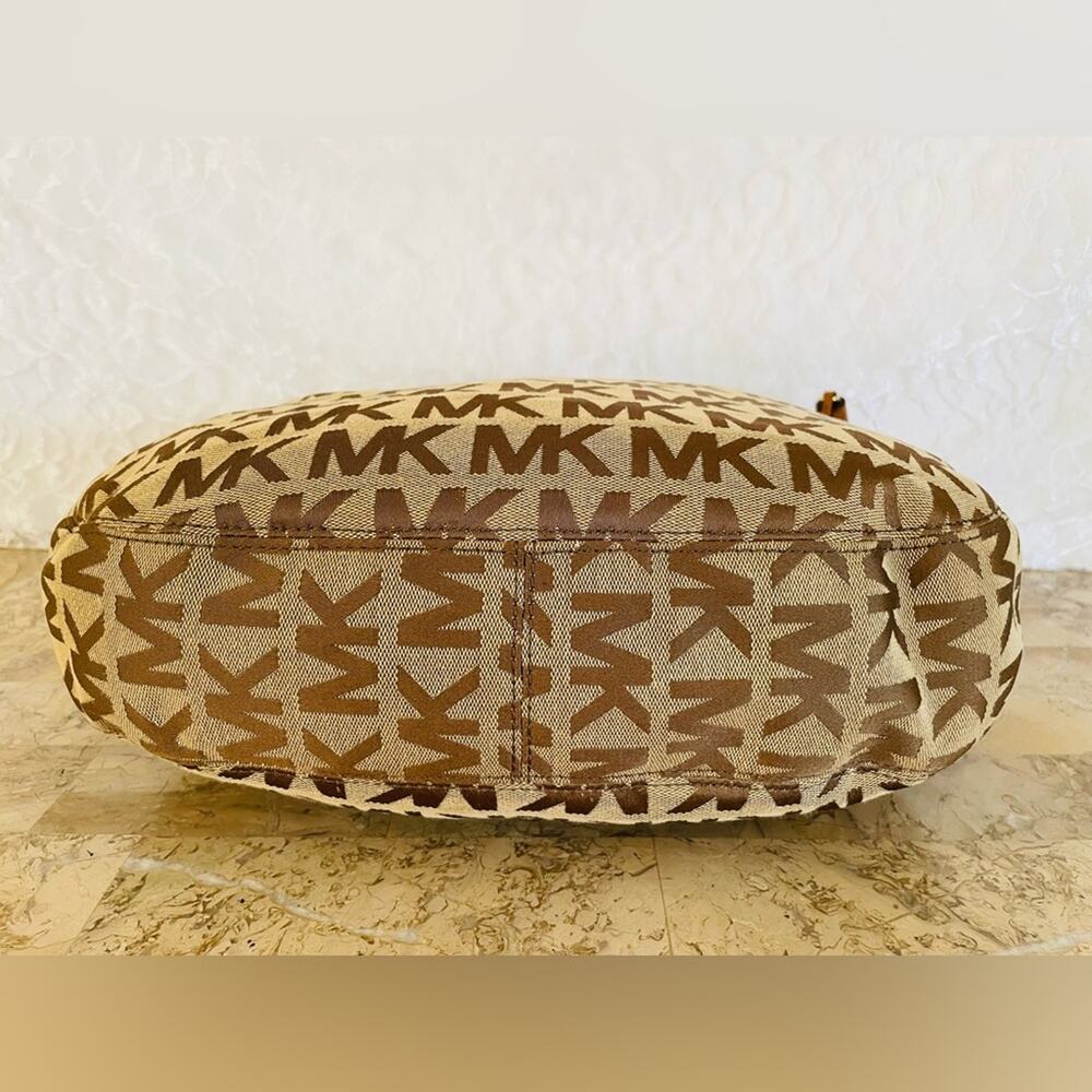 MICHAEL KORS MK logo beige canvas whipstitch ergo hobo shoulder bag - Picture 6 of 10